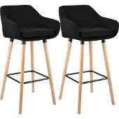 CLP 2er Set Barhocker Grant Stoffbezug Gestell aus Buchenholz bis 150 kg | Farbe schwarz