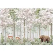 WALLARENA FOTOTAPETE Kinderzimmer Wald Tiere Hirsche 250x175