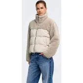 ONLY Steppjacke "ONLWANJA – Jacke mit Plüschdetails und hohem Kragen", Damen, Gr. M, gelb (moonbeam), Web, Obermaterial: 50% Nylon, 50% Polyester, unifarben, hüftlang, Jacken Steppjacke, Materialmix