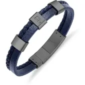 Police Armband "Unity", blau (blau, gunfarben), Armbänder, 22cm, Edelstahl Leder, Edelstahl, Leder, Armband