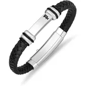 Police Armband "Highbridge", schwarz (schwarz, edelstahlfarben), Armbänder, 22,5cm, Edelstahl Kautschuk Leder, Edelstahl, Kautschuk, Leder, Armband