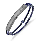 Police Armband "Twinrow", silber (blau, gunfarben), Armbänder, 22cm, Edelstahl Leder Textil, Edelstahl, Leder, Textil, Armband