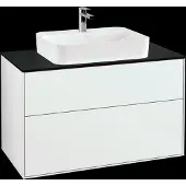 Villeroy & Boch Finion Waschtischunterschrank, 2 Auszüge, mit integrierter Beleuchtung, 1000x603x501mm, Glass Black Matt, G35200GF, Farbe: Glossy White Lacquer