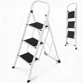 Sekey Trittleiter Klappleiter 3 Stufen – bis 150 kg, rutschfest, Lock-Klappsperre, Haushaltsleiter