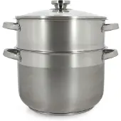Menastyl Couscoussier 10 L aus Edelstahl mit Glasdeckel, induktionsgeeignet, 24 cm, 4 Schweißbügelgriffe