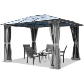 TOOLPORT Gartenpavillon 3x3,65 m ca 6 mm Polycarbonat-Dach mit Moskitonetzen und Seitenteilen in grau