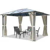 TOOLPORT Gartenpavillon 3x3,65 m ca 6 mm Polycarbonat-Dach mit Moskitonetzen und Seitenteilen in crème