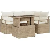 vidaXL Garten-Sofa-Set mit Kissen 5 pcs Beige und Creme Poly-Rattan