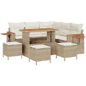 vidaXL Gartensofa-set 9 stk. Beige Poly-Rattan