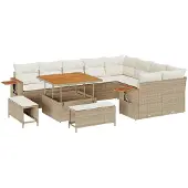 vidaXL Gartensofa-set 12 stk. Beige Poly-Rattan