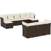 vidaXL 10-tlg. Garten-Sofagarnitur mit Kissen Braun Poly Rattan