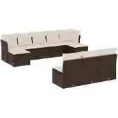 vidaXL 10-tlg. Garten-Sofagarnitur mit Kissen Braun Poly Rattan