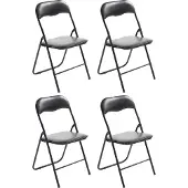 CLP 4er Set Klappstuhl Felix Klappbarer mit Kunstleder PVC Sitz Gepolstert schwarz/schwarz