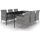 vidaXL 7-tlg. Garten-Essgruppe mit Kissen Poly Rattan und Glas