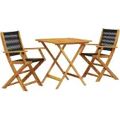 vidaXL 3-tlg. Bistro-Set Schwarz Polypropylen und Massivholz