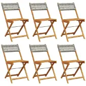 vidaXL Gartenstühle 6 Stk. Klappbar Grau Poly Rattan & Massivholz