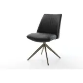 DELIFE Drehstuhl Elso-Flex Echt-Leder Schwarz Kreuzgestell breit Effektfinish Titan 360° drehbar Taschenfederkern