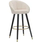 Mauro Ferretti Barhocker "Prag" aus cremefarbenem Samt und Holz – 55 x 56 x 104 cm – Beine mit goldenen Details und runder Fußstütze, eleganter Glamour-Stil