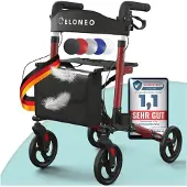 Aktiv shop GmbH ELONEO Rollator faltbar und leicht mit Sitz, Leichtgewicht-Reiserollator aus Aluminium, Gehhilfe 8-fach höhenverstellbar, Laufhilfe 3-fach faltbar