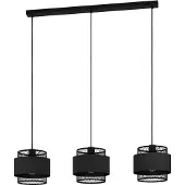 Eglo Hängelampe Bazely, Industrial Pendelleuchte über Esstisch, Gitter Lampe hängend, 3-flammige Deckenlampe aus Metall Draht und Textil, E27, L 99 cm