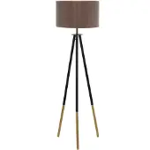 Eglo Stehlampe Bidford, Stehleuchte Vintage, Standleuchte aus Holz, Stahl und Textil, Wohnzimmerlampe in Dunkelbraun, Lampe mit Tritt-Schalter, E27