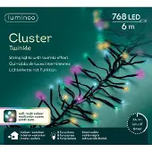 Lumineo Lichterkette Cluster 768 LED 7 m Sanftes Bunt, schwarzes Kabel