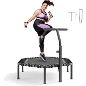 Vevor Fitnesstrampolin Indoor für Erwachsene, Minitrampolin mit 205 kg Traglast, 1385 mm Rebounder-Trampolin mit 3-stufig Höhenverstellbarem Haltegriff und Schaumstoffgriff, Heimtrainer Sportgerät