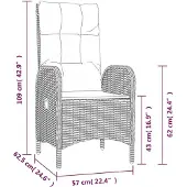 vidaXL 7-tlg. Garten-Essgruppe mit Kissen Grau Poly Rattan