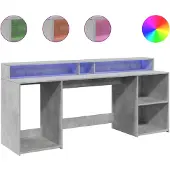 vidaXL LED-Schreibtisch Betongrau 200x55x91 cm Holzwerkstoff