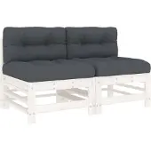 vidaXL Mittelsofas mit Kissen 2 Stk. Weiß Massivholz Kiefer