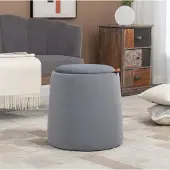STILVORA Round Footstool Polyester Grau mit Stauraum & Wendedeckel Ø44x47,5 cm