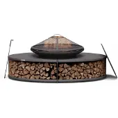 Blumfeldt Ebeko Feuerschale - 3-in-1 Feuerschale Mit Grillrost & Tisch, Robuster Stahl, Inkl. Funkenschutz, Schürhaken, Holzscheitablage & Regenschutz, Perfekt Für Garten & Terrasse