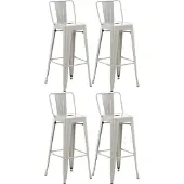 CLP Barhocker 4er Set mit Lehne im Industrial-Look Mason, mit Rückenlehne | Farbe silber
