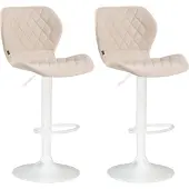 CLP 2er Set Barhocker Cork Stoff drehbar mit Höhenverstellung | Farbe creme Gestell Farbe weiß