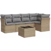 vidaXL 6-tlg. Garten-Sofagarnitur mit Kissen Beige Poly Rattan