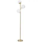 Mauro Ferretti Glamouröse 3-flammige Stehleuchte – E14-Stehleuchte aus goldfarbenem Metall mit 3 weißen Glaskugeln (Ø 36 x 190 cm) – Glam Design