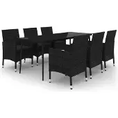 vidaXL 7-tlg. Garten-Essgruppe mit Kissen Poly Rattan und Glas