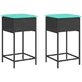 vidaXL Garten-Barhocker mit Kissen 2 Stk. Schwarz Poly Rattan