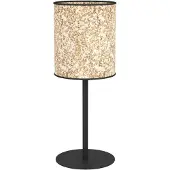 Eglo Tischlampe Butterburn, nachhaltige Nachttischlampe, Tischleuchte aus Metall in Schwarz und Textil mt Birkenblättern, Tisch-Lampe, E27 Fassung
