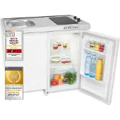 Exquisit Mini-Küche KK2085 weiss | Kühlschrank mit 76 l Nutzinhalt | Glaskeramik-Kochfeld | Edelstahl-Spüle | Spülschrank