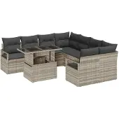 vidaXL Garten-Sofa-Set mit Kissen 9 pcs Hellgrau Poly-Rattan