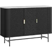 En.casa Sideboard 'Olvehok' 110 x 40 x 77 cm mit 3 Türen und 4 Fächern Metallgestell Schwarz/Marmoroptik, weiß