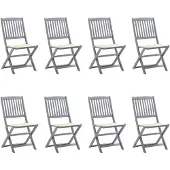 vidaXL Klappbare Gartenstühle 8 Stk. mit Kissen Massivholz Akazie