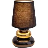 Näve Tischleuchten - Keramik Tischleuchte "STONEY" schwarz, Tischlampe im Retro Style, aus Metall, Kunststoff und Textilmaterial in schwarz-gold, 31 cm hoch, Ø 16 cm, E14-Fassung – Schnurschalter