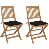 vidaXL Klappbare Gartenstühle 2 Stk. mit Kissen Massivholz Akazie