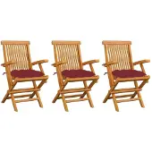vidaXL Gartenstühle mit Weinroten Kissen 3 Stk. Massivholz Teak