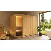 Weka Sauna "Element-Ecksauna VARBERG 4" vorgefertigte Elemente, moderne Ganzglastür