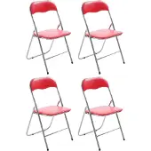 CLP 4er Set Klappstuhl Felix Klappbarer mit Kunstleder PVC Sitz Gepolstert rot/silber