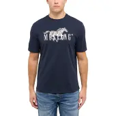 Mustang Kurzarmshirt "Herren Style Austin", Herren, Gr. L, blau (dunkelblau), Jersey, 100% Baumwolle, Rundhals, Shirts Kurzarmshirt