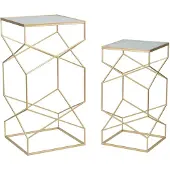 Mauro Ferretti Paar glamouröse, quadratische Telefontische aus goldfarbenem Metall mit geprägtem Glas - 2er-Set - Glam Style 1427810000